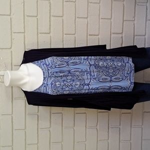 Croft & Barrow Navy Cardigan Paisley Built In Blouse. Size Medium NWOT
